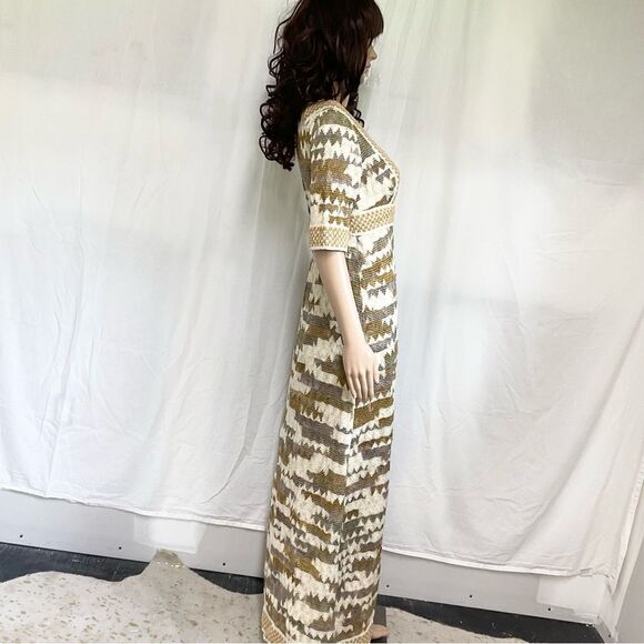 Rare Jean Varon vintage 1970’s ombre geometric wool knit boho maxi dress S - Picture 7 of 16